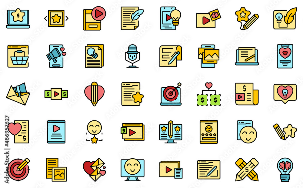 Poster content plan icons set outline vector. code website. web content
