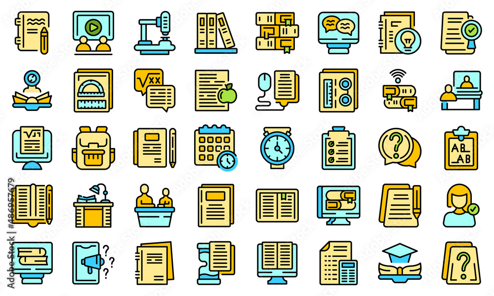 Poster homework help icons set outline vector. bonding activity. child help