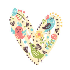 Cute print with heart and birds.