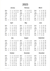 Calendar 2023. Printable calendar for 2023. Minimalist style