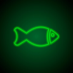 Fish simple icon. Flat desing. Green neon on black background with green light.ai