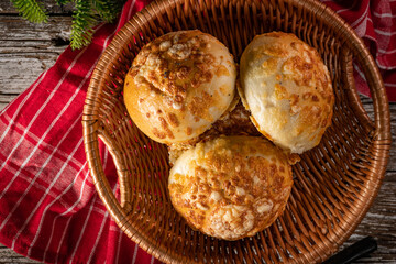 Fresh breakfast rolls with cheese.