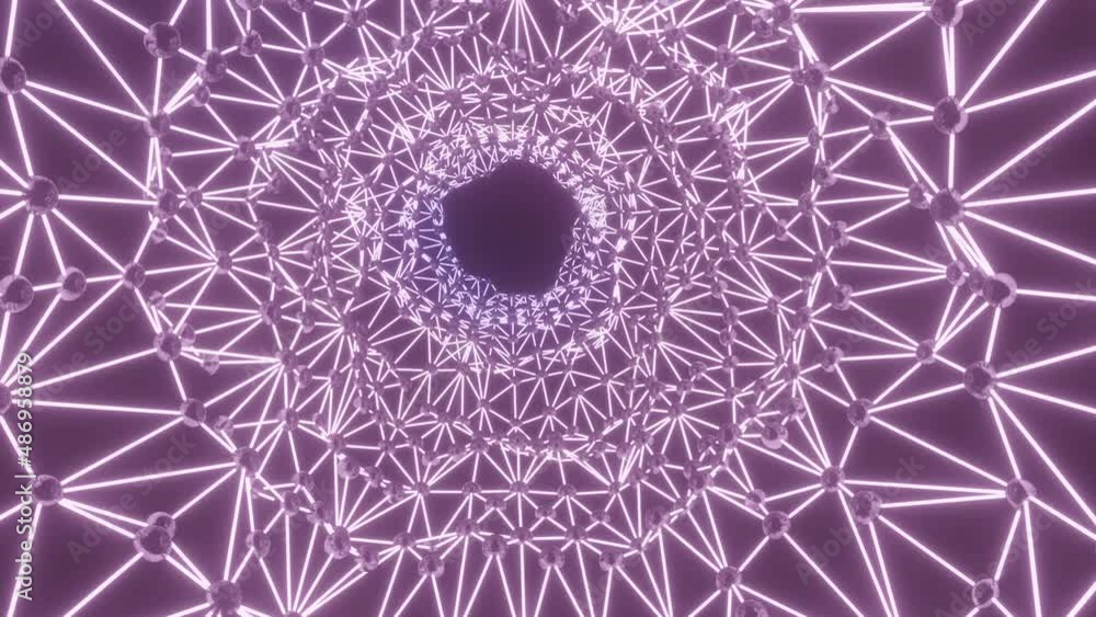 Poster purple web.design. a tunnel with a purple web that twitches in abstraction.