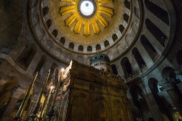 Interior of the Church of the Holy Sepulcher in Jerusalem, Israel