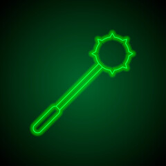 Mace simple icon. Flat desing. Green neon on black background with green light.ai