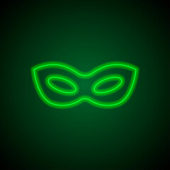 Mask simple icon. Flat desing. Green neon on black background with green light.ai
