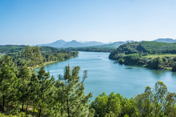 Fototapeta na wymiar Lake and mountains in Huế