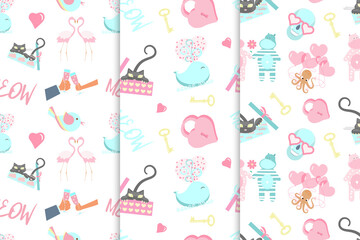 Set of Seamless pattern with cute animals