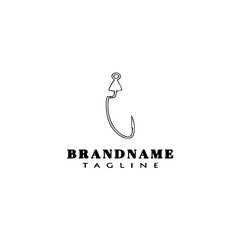fishing hook logo cartoon design template icon black isolated vector illustration