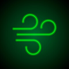 Wind simple icon. Flat desing. Green neon on black background with green light.ai