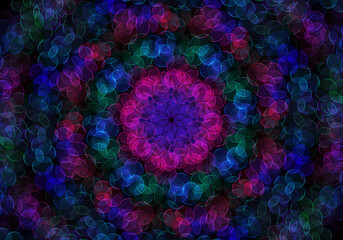 Multicolored kaleidoscope mandala on a black background
