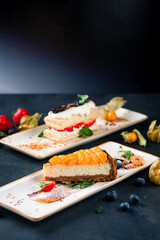 vegan healthy cheese cake dessert with tangerine