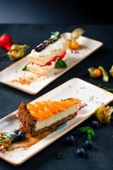 vegan healthy cheese cake dessert with tangerine
