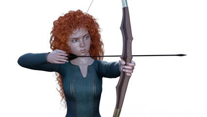 redhead girl with bow. 3d illustration