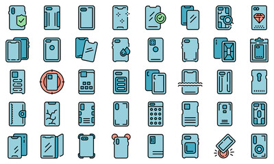 Smartphone case icons set outline vector. Cover case. Glass crash