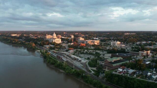 Jefferson City Missouri River Aerial View State Capital Building 4K UHD