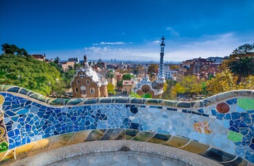 Park Güell in Barcelona , Spain.