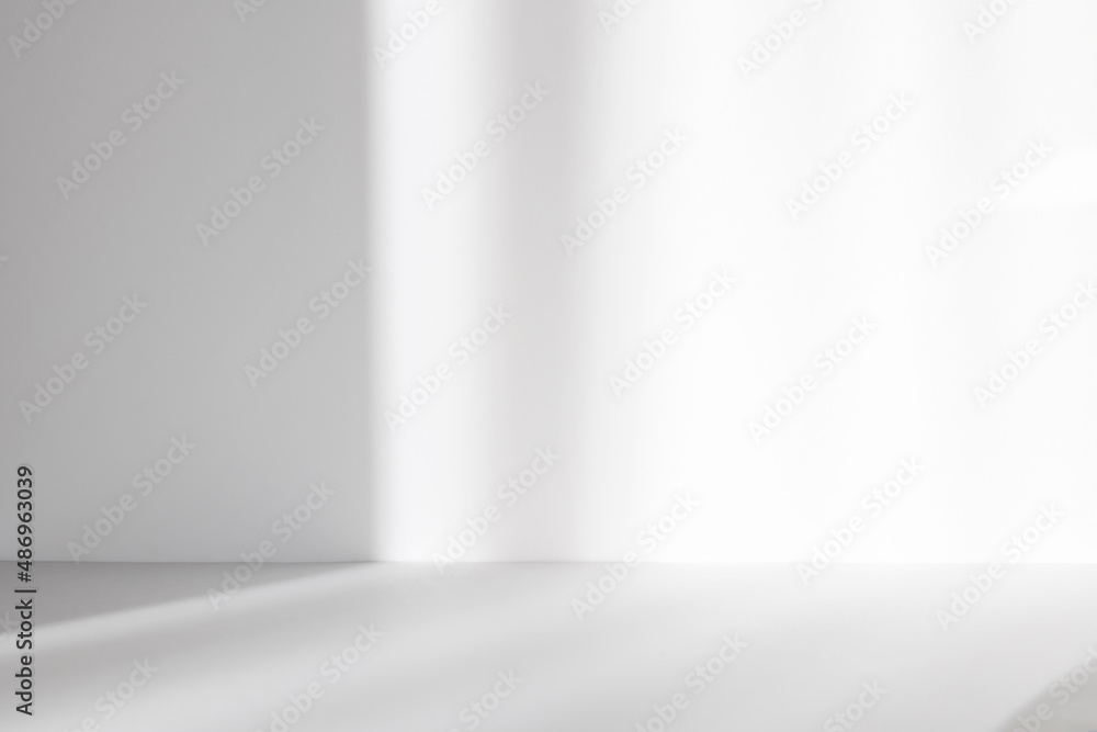 Aufkleber Abstract white studio background for product presentation. Empty room with shadows of window. Display product with blurred backdrop.