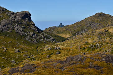 A rocky valley in the high sector of Itatiaia National Park, Itatiaia, Rio de Janeiro, Brazil