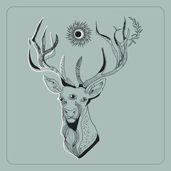 Deer with three eyes esoteric sketch initiation into magic