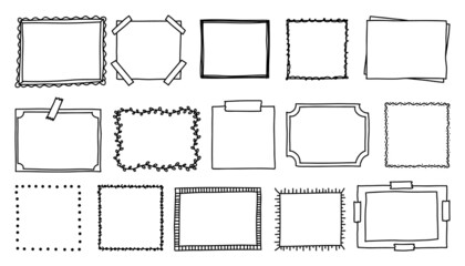 Doodle picture frame. Hand drawn vintage sketchy shape. Vector collection