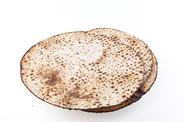 Matzah Shmurah. Jewish traditional Passover bread. Pesach celebration symbol. Closeup