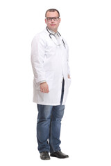 Fototapeta premium smiling young male doctor with stethoscope over neck in medical coat