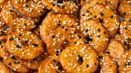 Salted Pretzel thins with black white sesame seeds