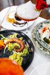 Cooked octopus with fruits and vegetables