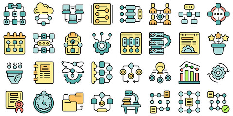 Workflow icons set outline vector. Sitemap plan. Hierarchy network - obrazy, fototapety, plakaty