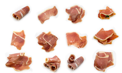 Jamon slice isolated on white background