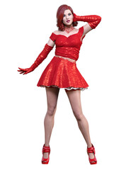 Beautiful woman in short evening mini dress.