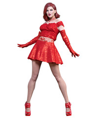 Beautiful woman in short evening mini dress.