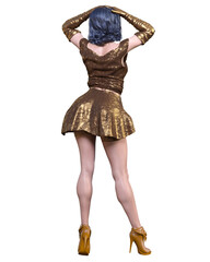 Beautiful woman in short evening mini dress.