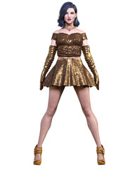 Beautiful woman in short evening mini dress.