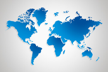 Fototapeta na wymiar Blue World map on white-gray background