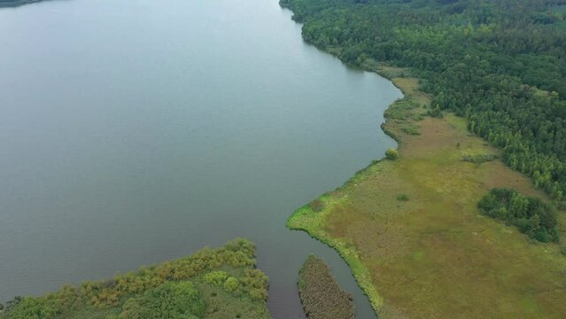 Biosphere Trebonsko UNESCO reserve protected landscape area wetlands pond Rozmberk fishpond system fish fishing Czech largest biggest meadows Trebon, drone aerial video shot ecosystem weather