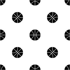 Sports pattern silhouette of a basketball ball. Seamless black and white pattern on a white isolated background. Vector illustration