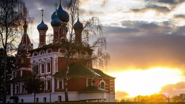 Church of Tsarevich Dmitry on the Blood in Uglich, Russia. Timelapse