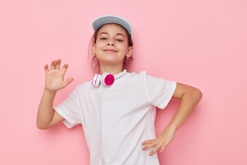 cute girl wearing headphones posing emotions childhood unaltered