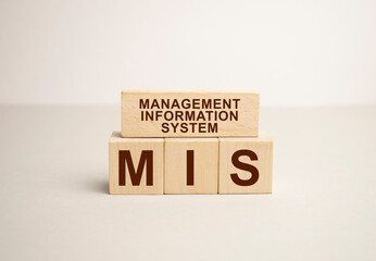 words mis in wooden alphabet letters on a bright yellow background with copy space, business...