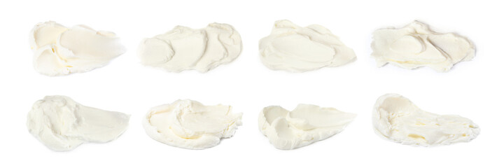 Tasty fresh cream cheese on white background. Banner design