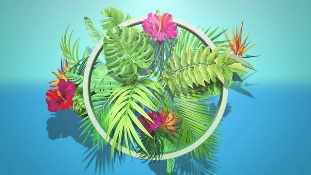 Retro tropical summer flowers in 80s style, motion promotion, summer and retro style background