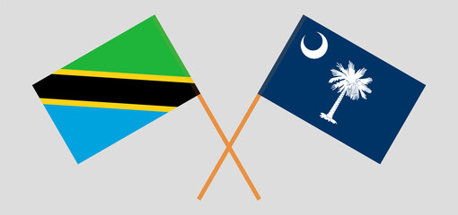 Crossed flags of Tanzania and The State of South Carolina. Official colors. Correct proportion