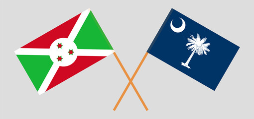 Crossed flags of Burundi and The State of South Carolina. Official colors. Correct proportion