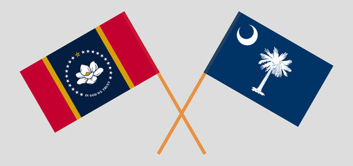 Crossed flags of The State of Mississippi and The State of South Carolina. Official colors. Correct proportion