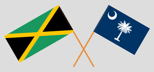 Crossed flags of Jamaica and The State of South Carolina. Official colors. Correct proportion