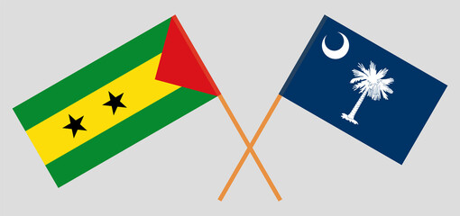 Crossed flags of Sao Tome and Principe and The State of South Carolina. Official colors. Correct proportion