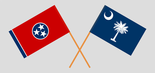 Crossed flags of The State of Tennessee and The State of South Carolina. Official colors. Correct proportion