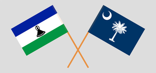 Crossed flags of Lesotho and The State of South Carolina. Official colors. Correct proportion